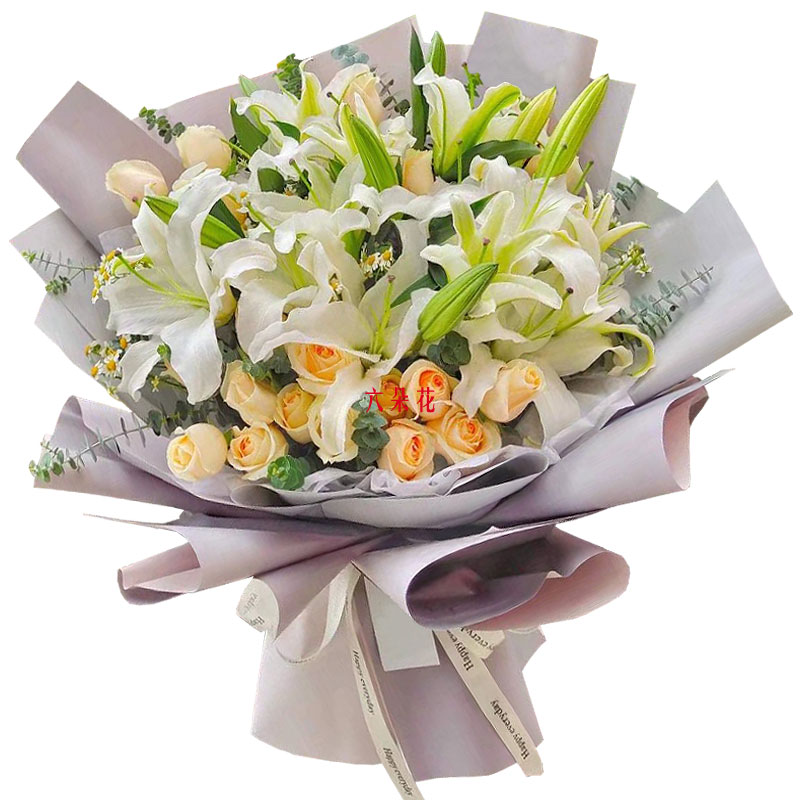 19朵香槟玫瑰百合，温暖你的心灵