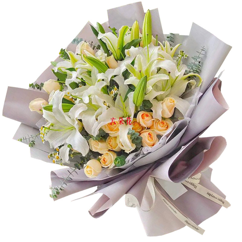 19朵香槟玫瑰百合，温暖你的心灵