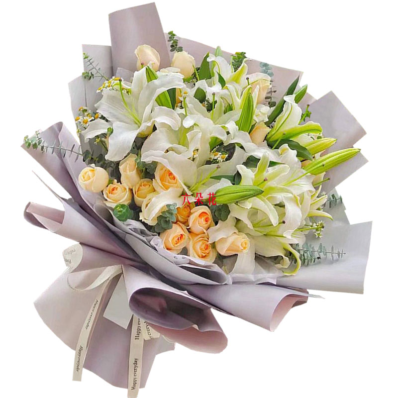 19朵香槟玫瑰百合，温暖你的心灵