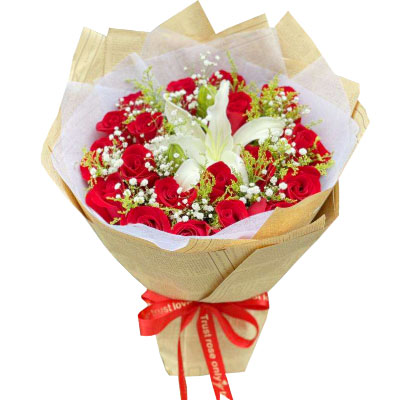 株洲19朵红玫瑰1支百合，永恒之美