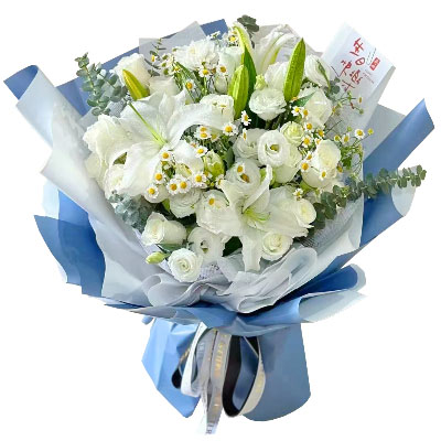 株洲11朵白玫瑰桔梗百合，爱永恒不息