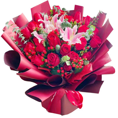 株洲22朵红玫瑰百合，爱的火焰
