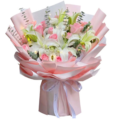株洲16朵粉玫瑰百合，感情稳定坚固