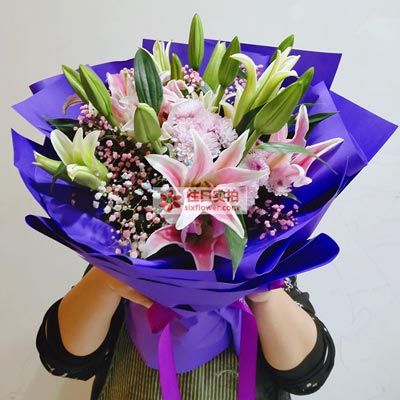 株洲6支粉色多头百合，真诚的问候